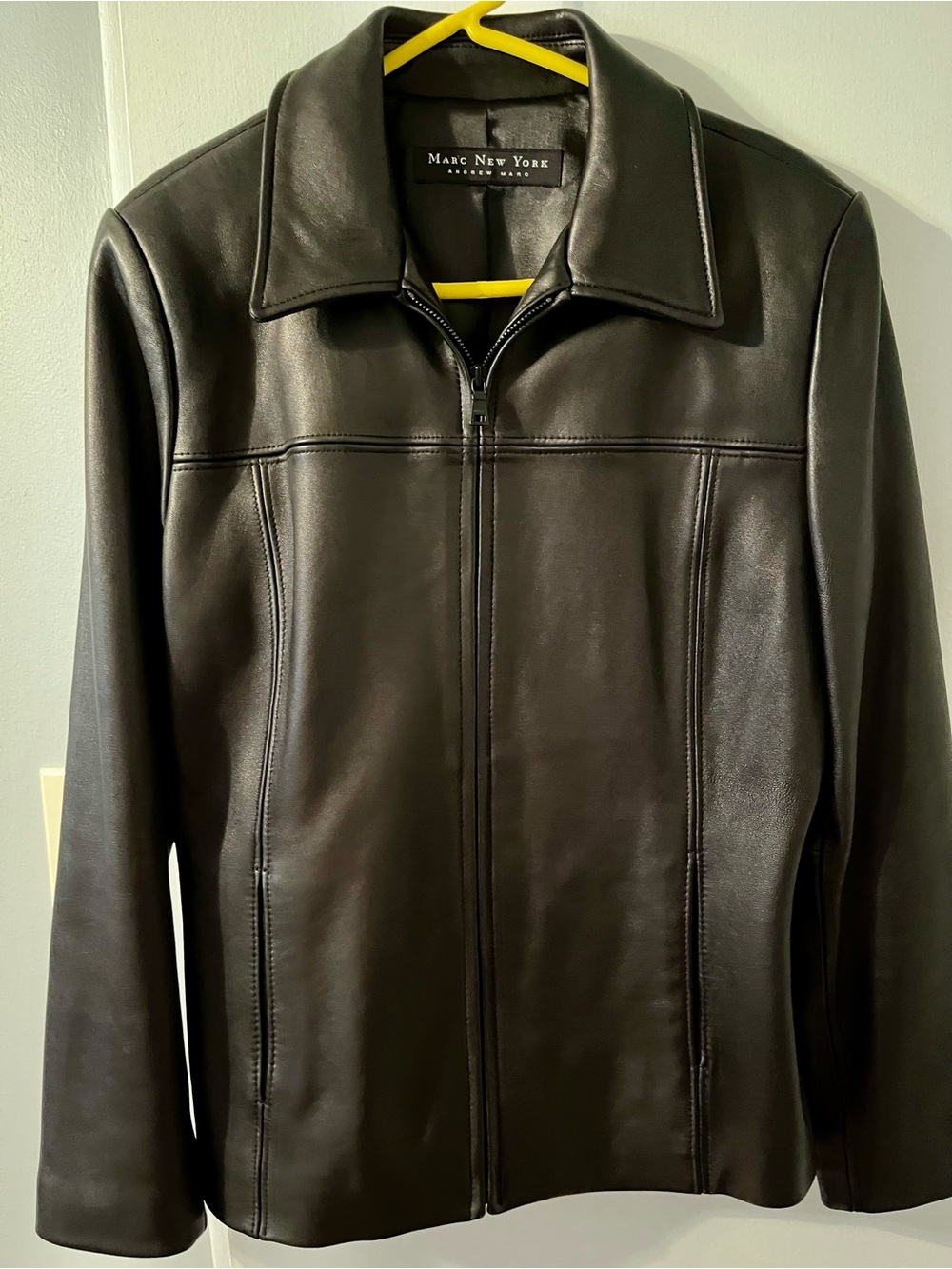 Marc New York Black Smooth Leather Bomber Jacket